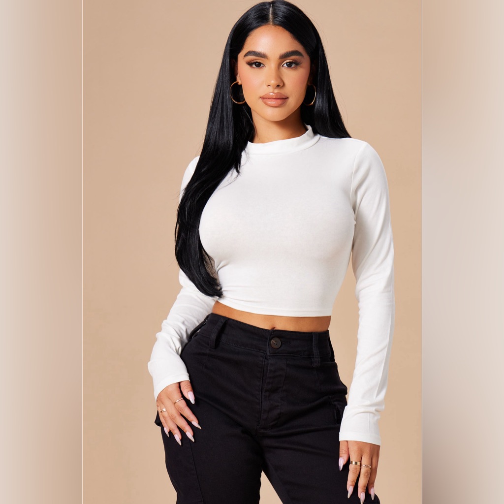 Fashion Nova Melanie Long Sleeve Mock Neck Crop Top